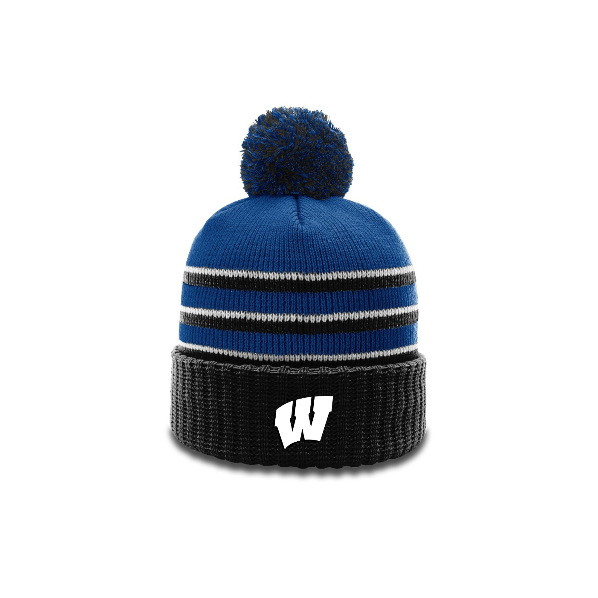 Wilson Soccer Beanie with Pom Pom- 134 Royal/Black/White