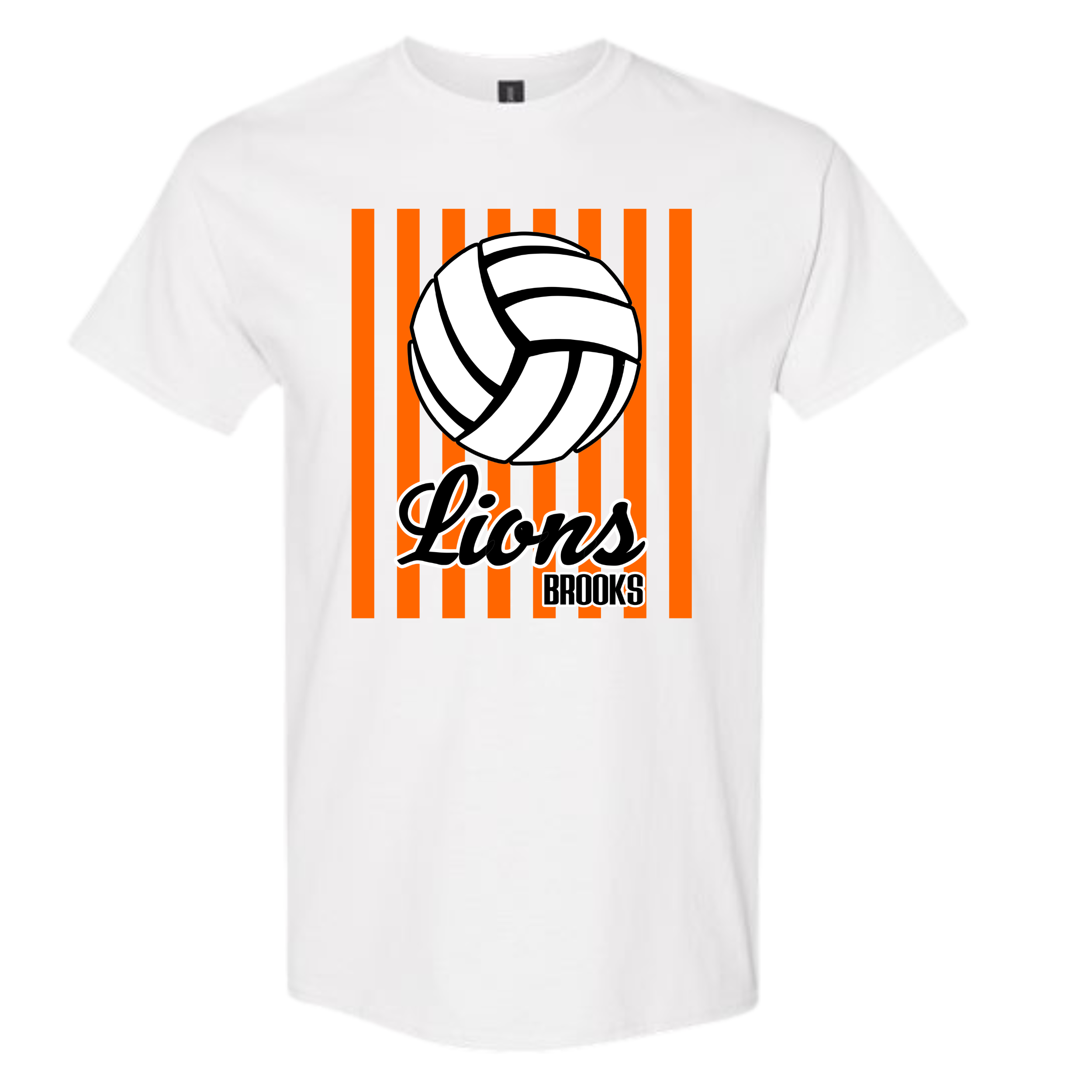 Striped Lions Volleyball on white Gildan t-shirt #5000