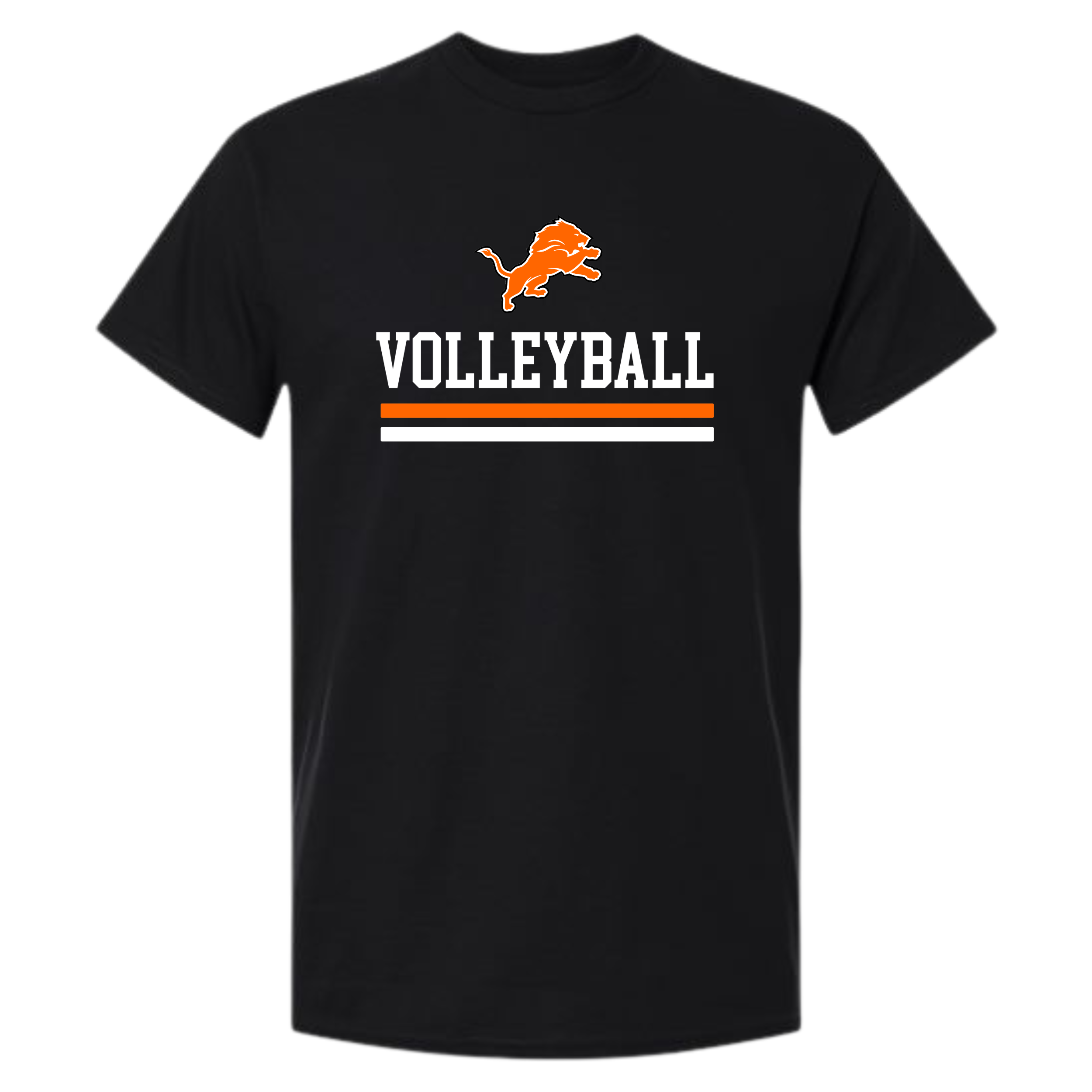 Lion Volleyball with Stripes on Black Gildan T-shirt #5000