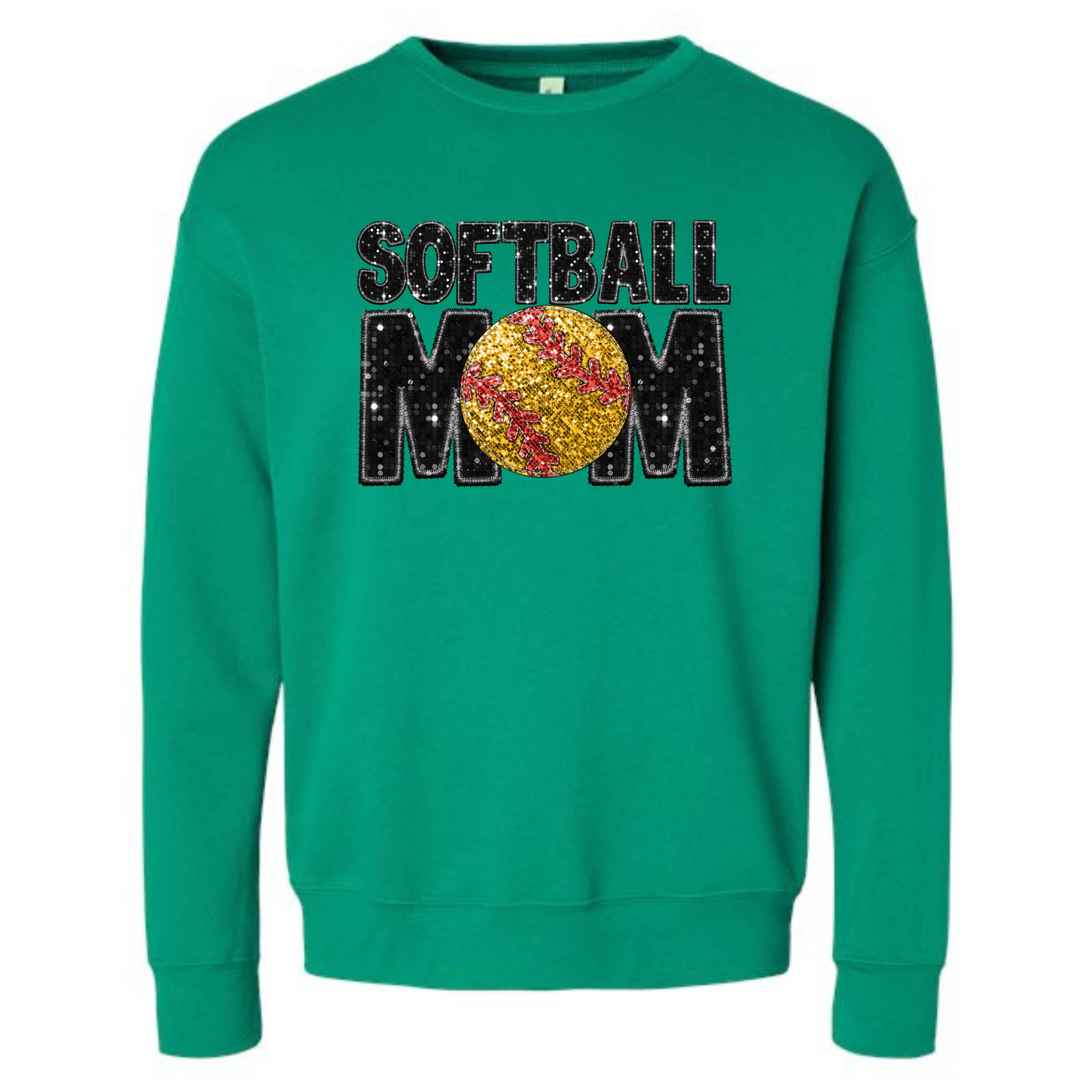 Waterloo Faux Sequin Softball Mom Bella+Canvas Crewneck- 3945