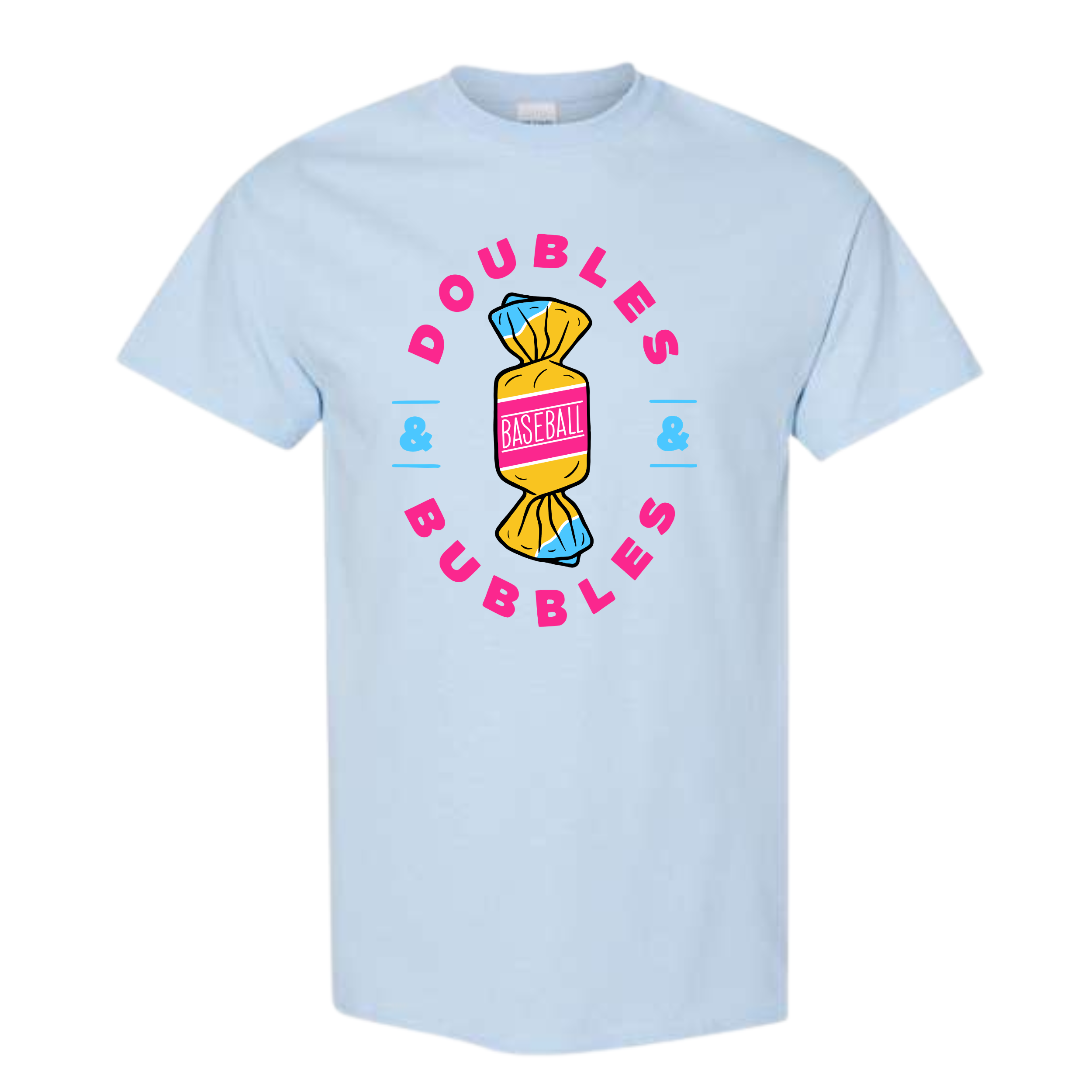 Doubles & Bubbles Baseball Light Blue Gildan T-shirt 5000