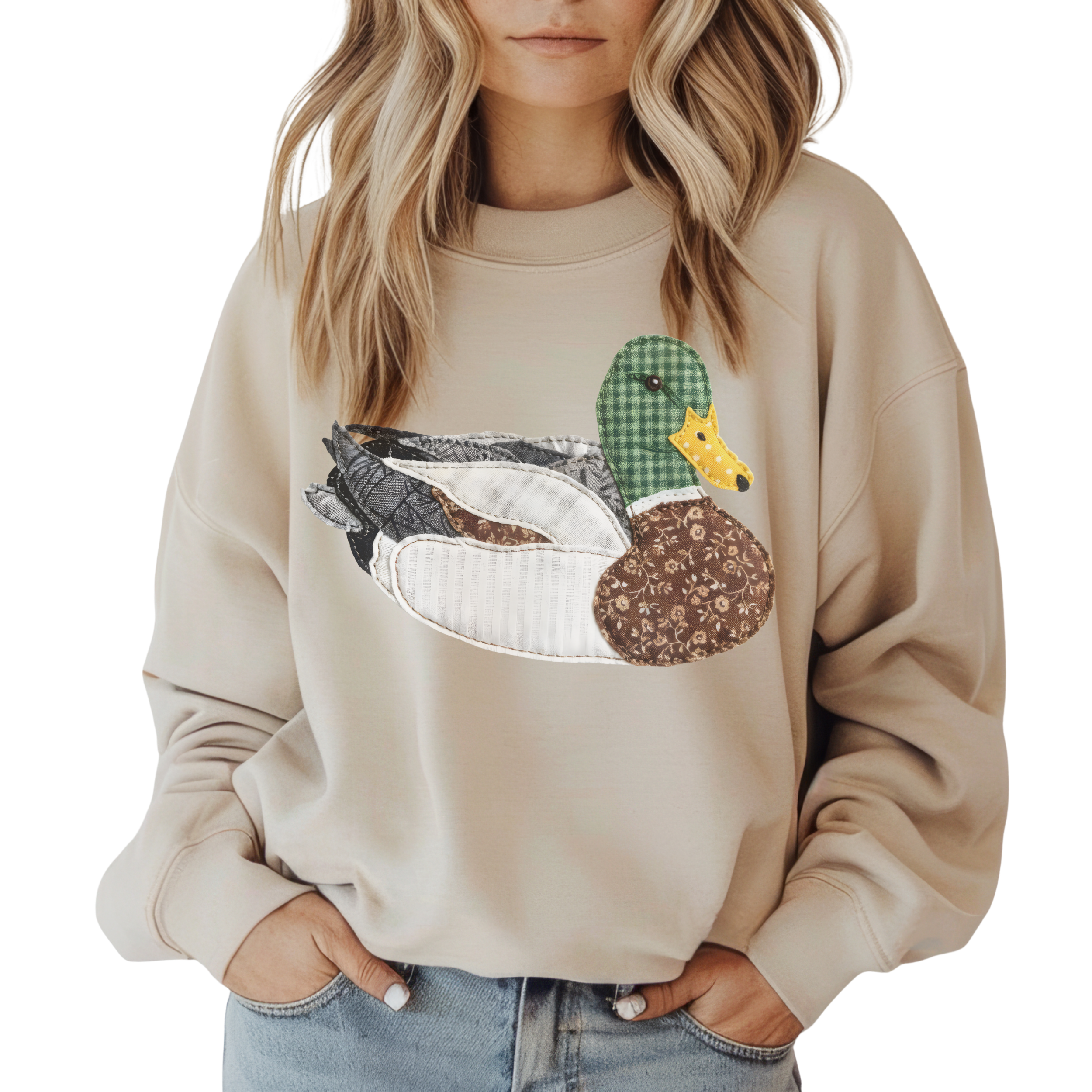 Faux Patchwork Mallard Gildan Sand Sweatshirt 18000