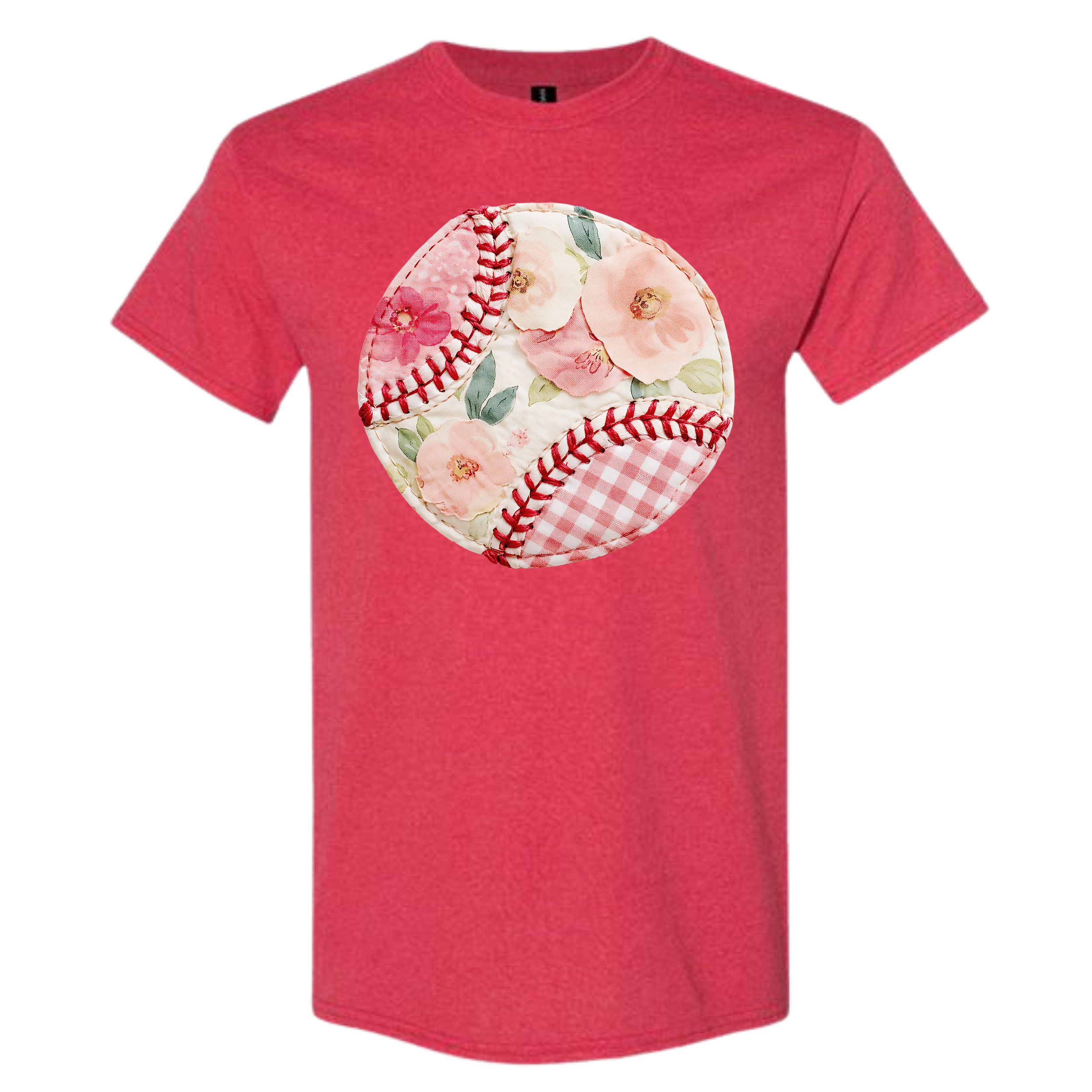 Faux Floral Patchwork Baseball- heather red Gildan 5000