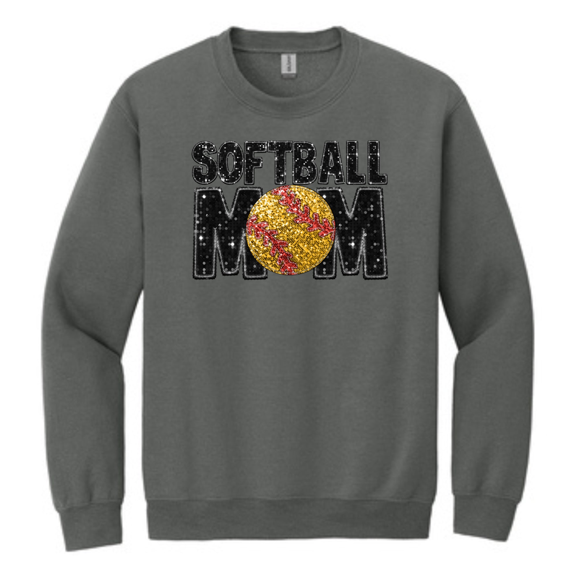 Central Softball Faux Sequin Mom Crewneck Sweatshirt- 18000